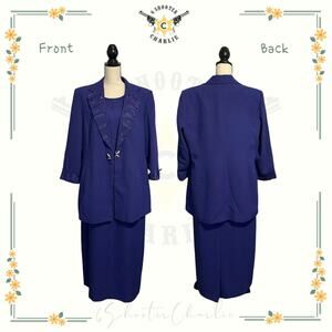 BEN MARC Women's Purple Crystal Beaded 3 Piece Suit Top Skirt Jacket Size 14